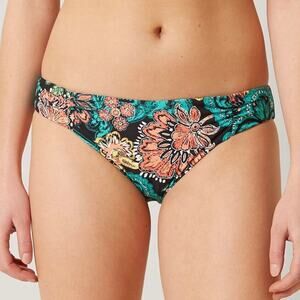 Splendid Teal Farmhouse Floral Reversible Retro Bikini Bottoms Women’s Large $54